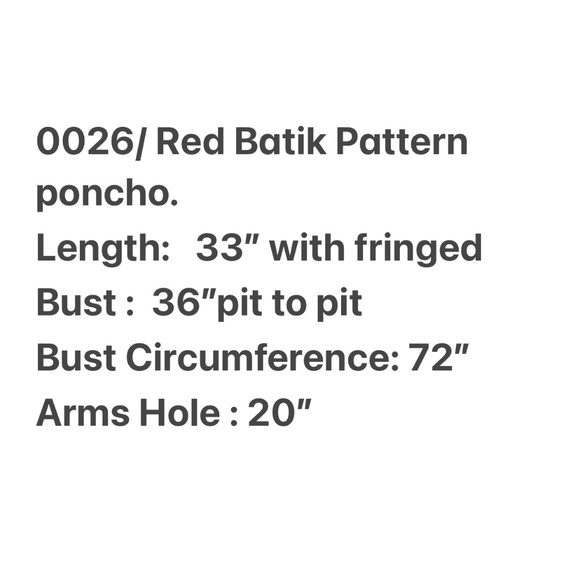 0026/ Red Black Color Poncho with fringed, Batik Poncho - Picture 3 of 6